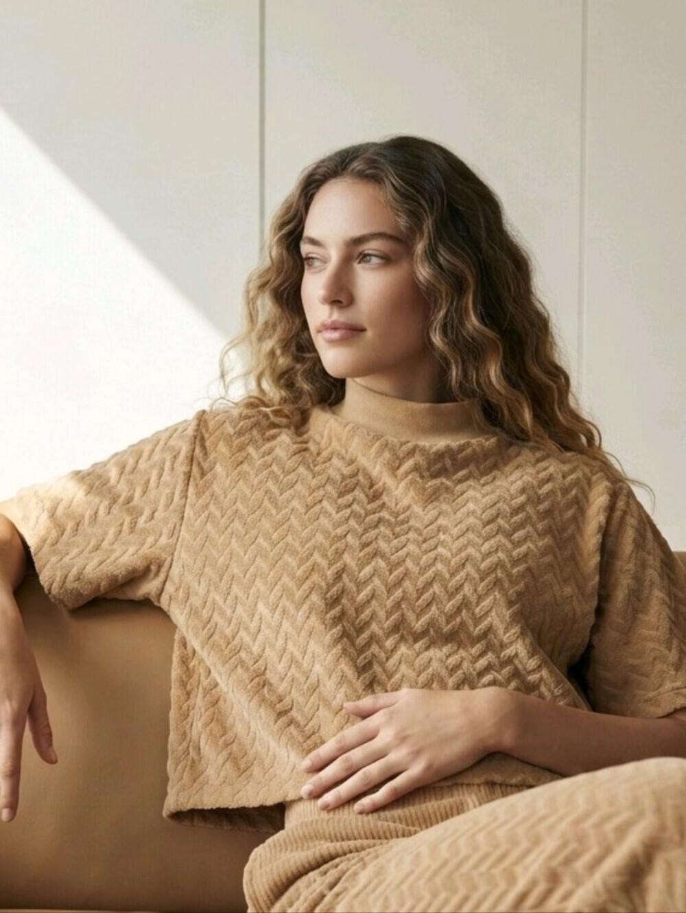 Women's Nike Tan Terry Textured Oversized Short Sleeve Tee Plus Size 1X NWOT